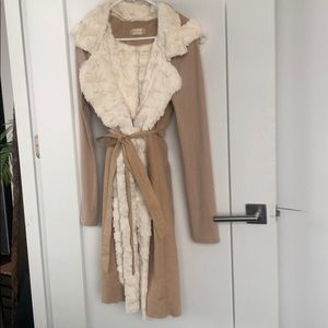 Tan long coat with faux fur